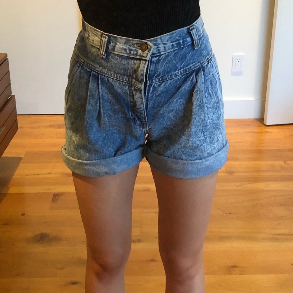 Vintage denim cuffed shorts with very high waist
